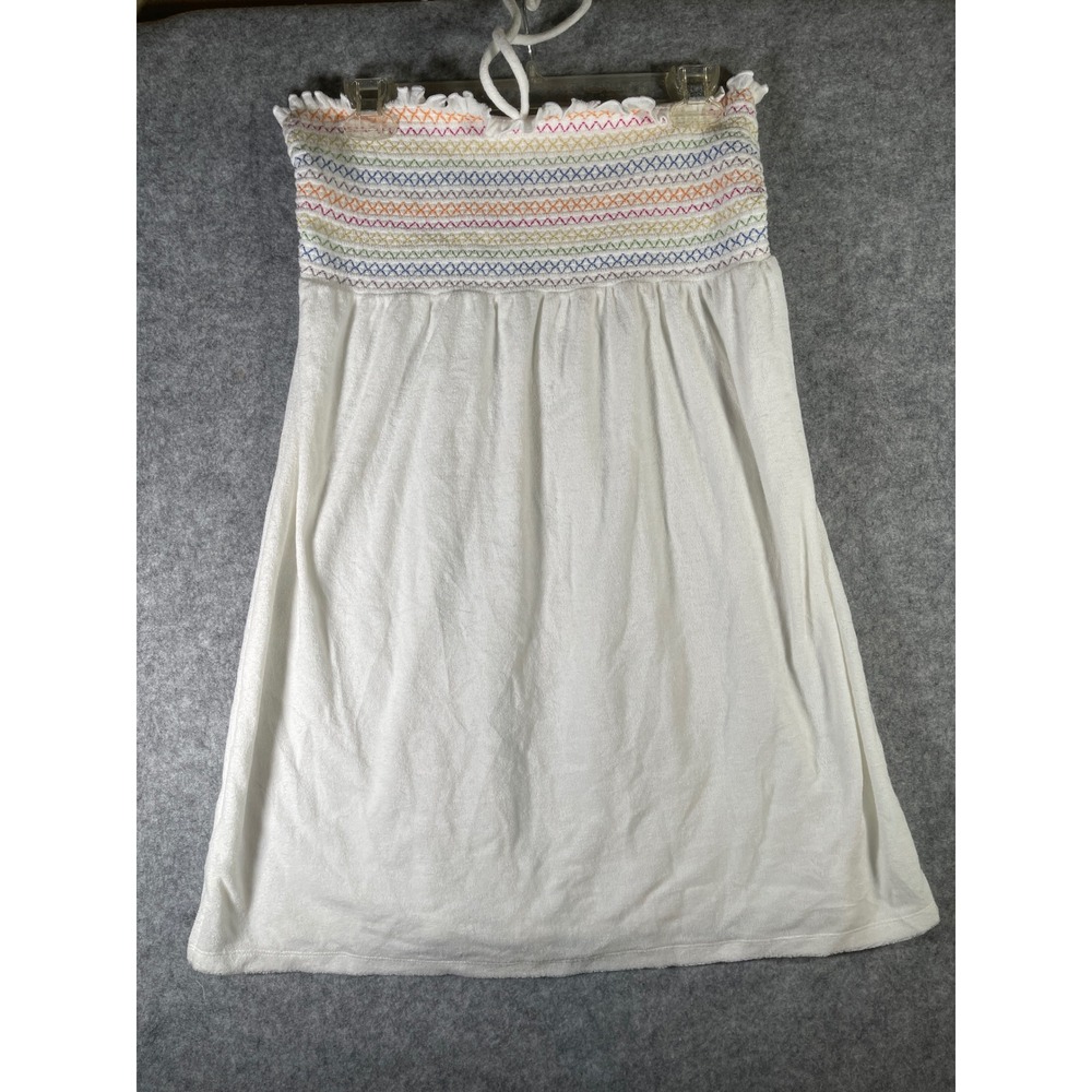 Wild Fable White Terry Cloth Smocked Rainbow Mini Tube Dress Womens Medium